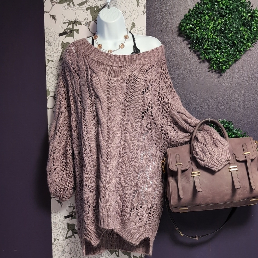 3 Bird Nest Lilac Off-the-Shoulder Sweater